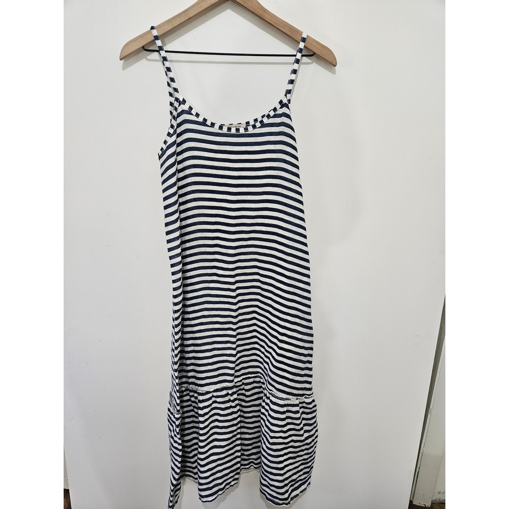 Francesca Bettini Italy‎ Striped Linen Midi Dress Navy White Small 21A520